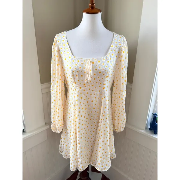 Staud Juniper Daisy Floral Mini Dress Square Neck Balloon Sleeve Size 10 - Image 2