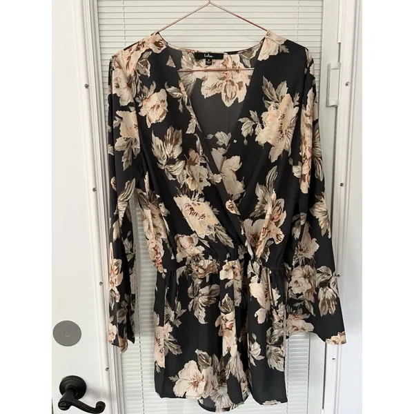 Prairie Daydream Washed Navy Blue‎ Floral Print Romper Size M - Image 8