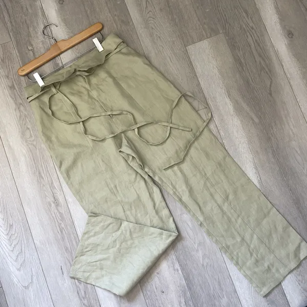 Reformation Linen Pants high rise straight leg womens Green (size 6) fisherman - Image 3