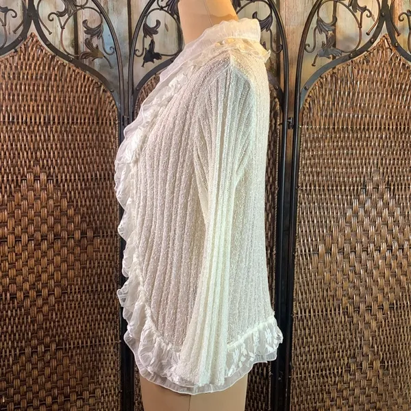 Ethyl Women's White Ruffled Cardigan Knit Sweater Size M - Image 2