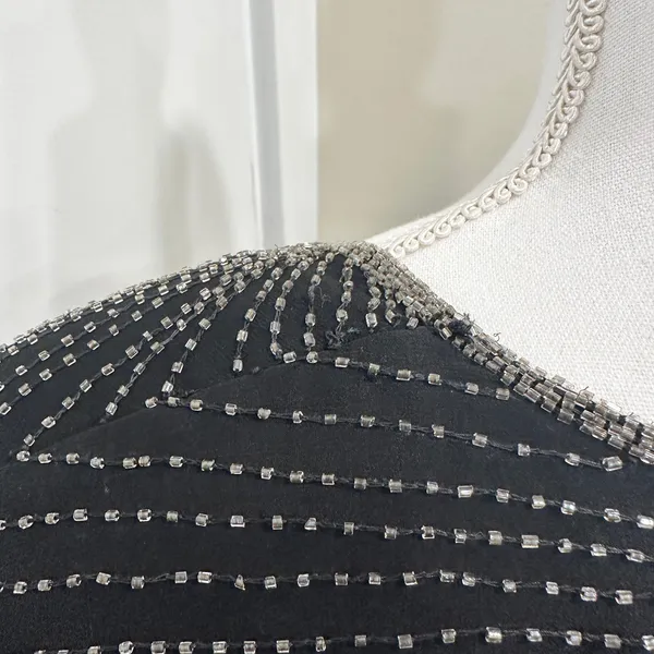 Vintage 80s Stenay Woman‎ Black Silk Beaded Sequin Cocktail Shift Dress Art Deco - Image 10