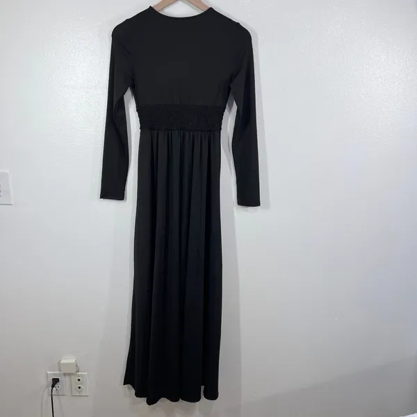 Baltic Born Women's Size Small Black Maxi Dress Deep V Neck Ruched Waist‎ DD3262 - Image 3