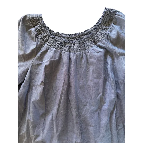 Talbots Chambray Off The Shoulder Shift Dress Embroidered Floral Smocked size 16 - Image 4