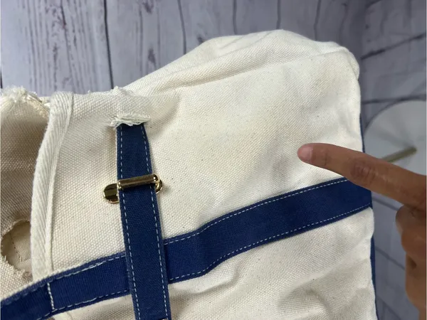 Designer Inspired Ivory & Navy Canvas Satchel Tote Bag Gold Hardware - Image 7