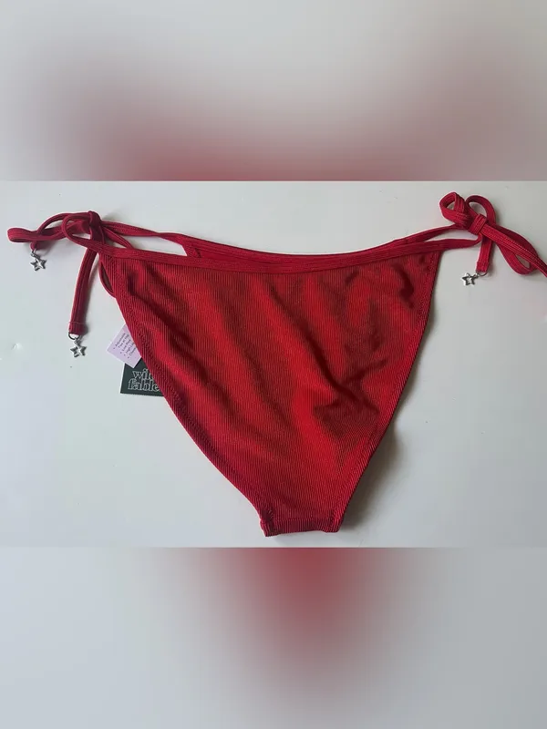 Wild Fable Red Ribbed Side Tie Bikini Bottoms NWT Small - Image 3