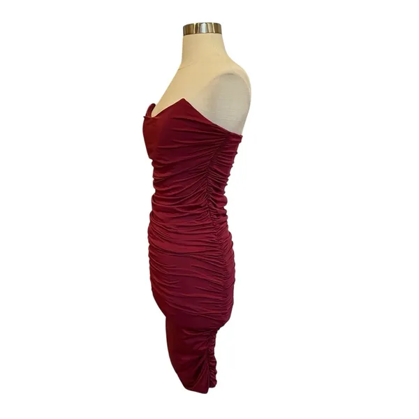 Oh Polly Forever Yours Ruched Bodycon Bandeau Midi Dress in Dark Red Style 2268 - Image 5