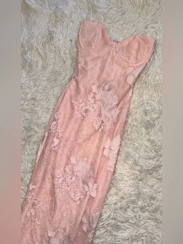 NEW HOUSE OF CB Lucienne Pink Lace Corset Strapless Gown sz XS - Image 5