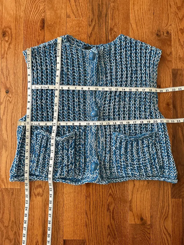 Zara Woman’s Loose Knit Blue Sweater Vest with Big Blue buttons, Sz L - Image 15