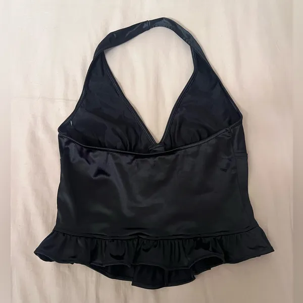 Kimchi Blue Black Satin Halter Top with Embroidered Florals - Image 4