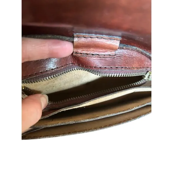 Vintage Brown Leather Crossbody Purse Minimalist Bag w/ Zipper & Snap Closure - Image 8