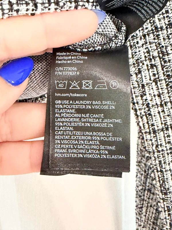 H&M Tweed Plaid Cardigan Jacket Black White Cropped Preppy Quiet Luxury Academia XS - Image 9