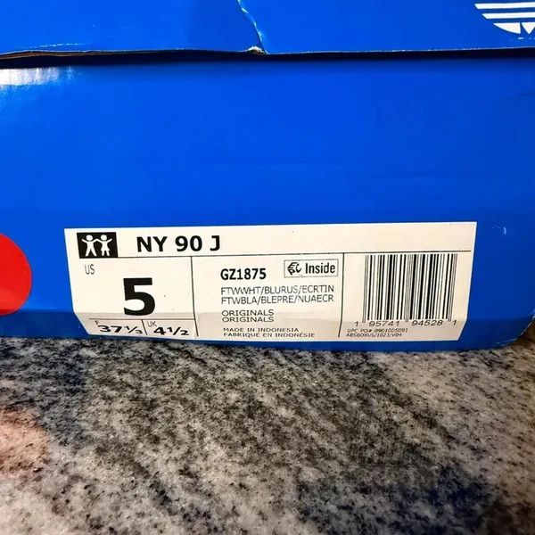 Adidas NY 90 J Women’s 6.5 Youth 5 White Blue Trefoil Sneakers New in Box - Image 9