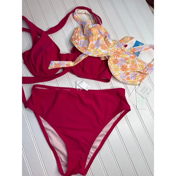 NWT Lot of 3 Bikinis L Space Camellia Top & Cupshe Fresh Cherry Set Size L DD - Image 3