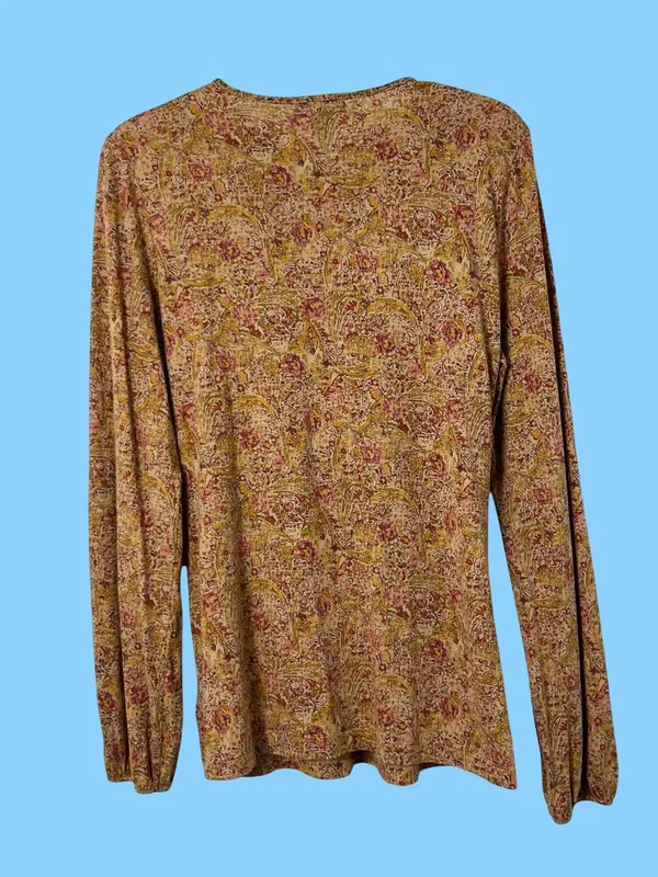 Lauren Ralph Lauren Womens M Paisley Floral Ruffle Blouse 100% Cotton Used - Image 2