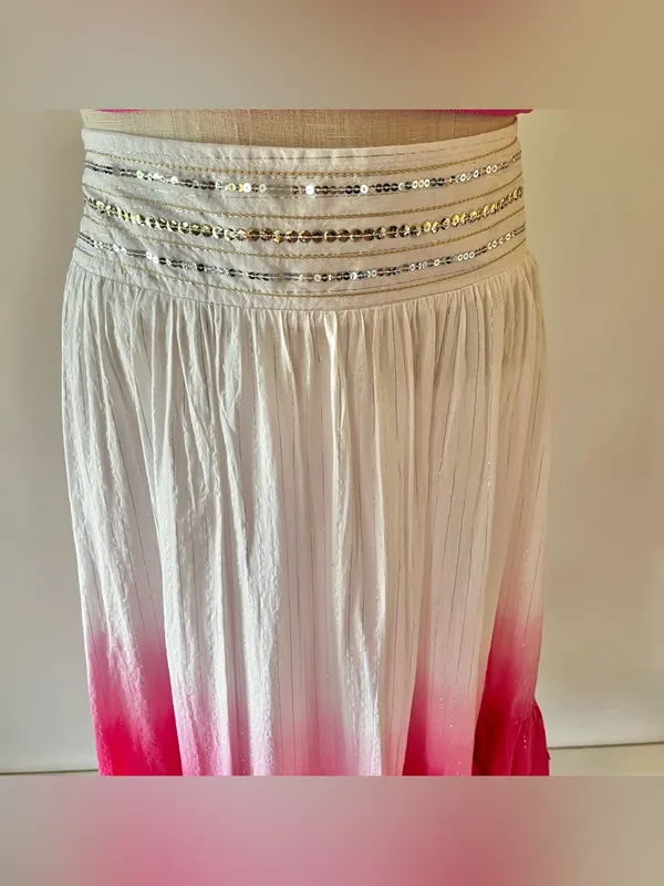 Y2K Pink Ombre Tiered Skirt White to Hot Pink dip dye with mirror sequins - Image 2