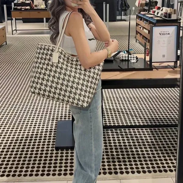 coach City Tote Bag With Houndstooth Print cj626 - Image 7
