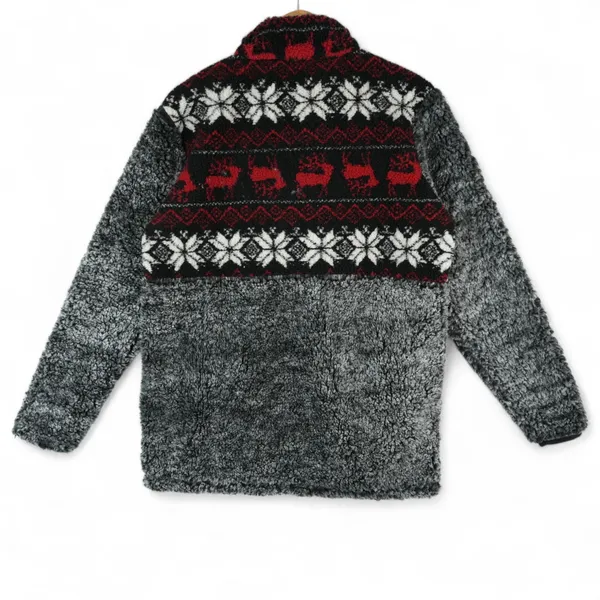 Simply Southern Sherpa Fleece Womens M Faux Fur Fair Isle Quarter Zip‎ Pullover - Image 3