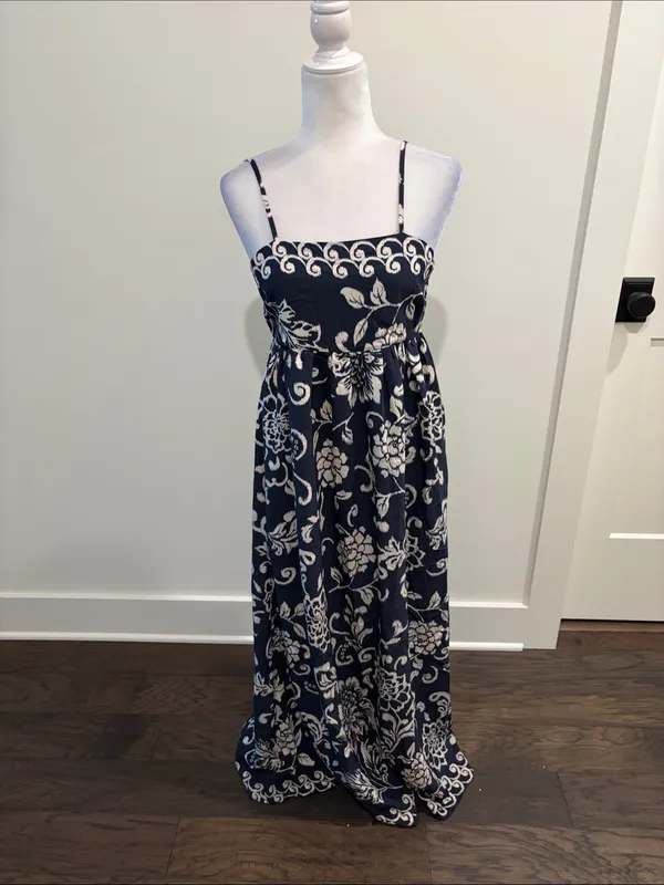 TCEC Blue/Cream Pattern Maxi Dress Sz S - Image 2