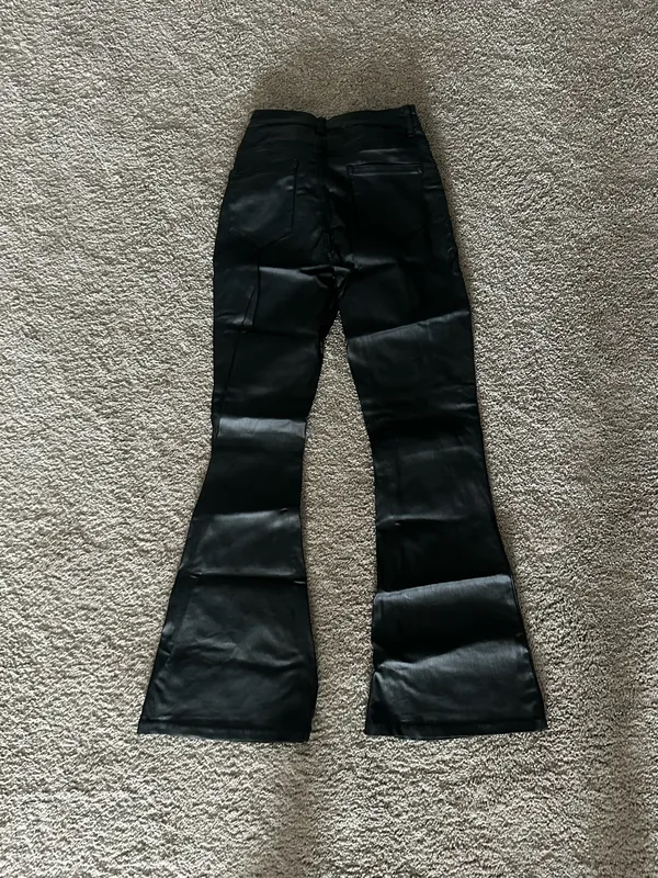 Edikted Petite Luna Faux Leather Flare Jeans - Image 8