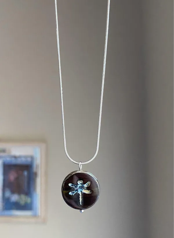 Handmade boho fairy dragonfly quality Czech glass bead & stainless steel necklace🍃 - Image 5