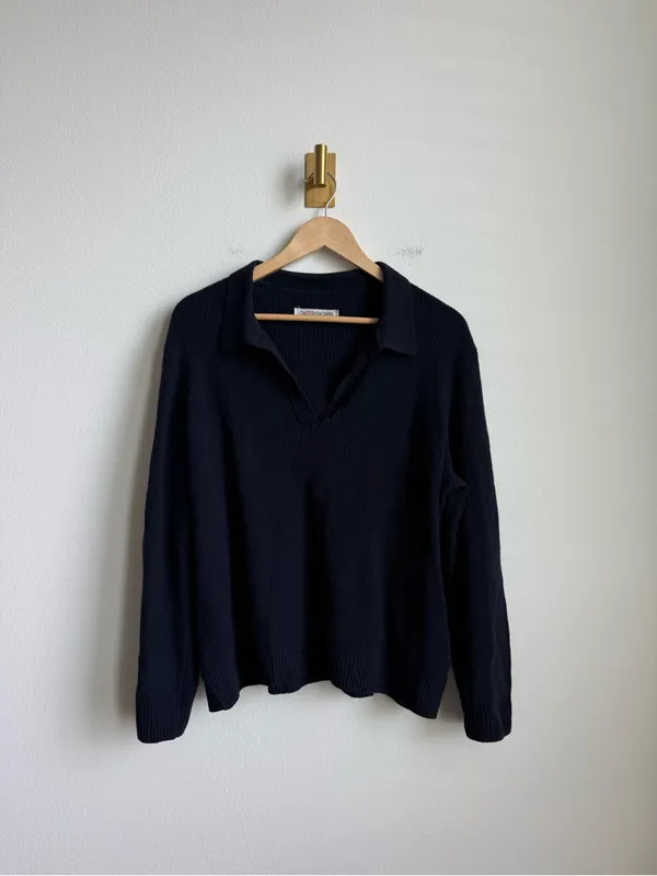 Outerknown Women's Geelong Wool Oversized Collared Sweater Navy Size Medium - Image 4
