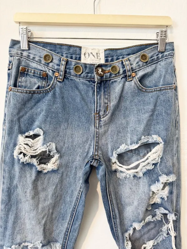One Teaspoon Awesome Baggies Jeans Size 25 Distressed Destroyed Denim Grunge - Image 2