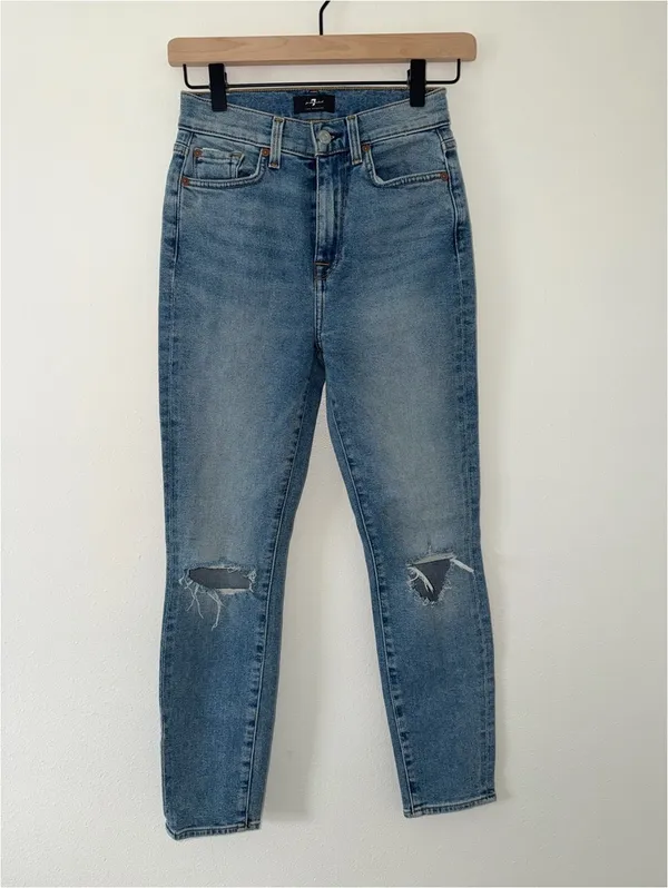 Anthropologie 7 For All Mankind Cotton High Waist Light Wash Ankle Skinny- 24 - Image 2