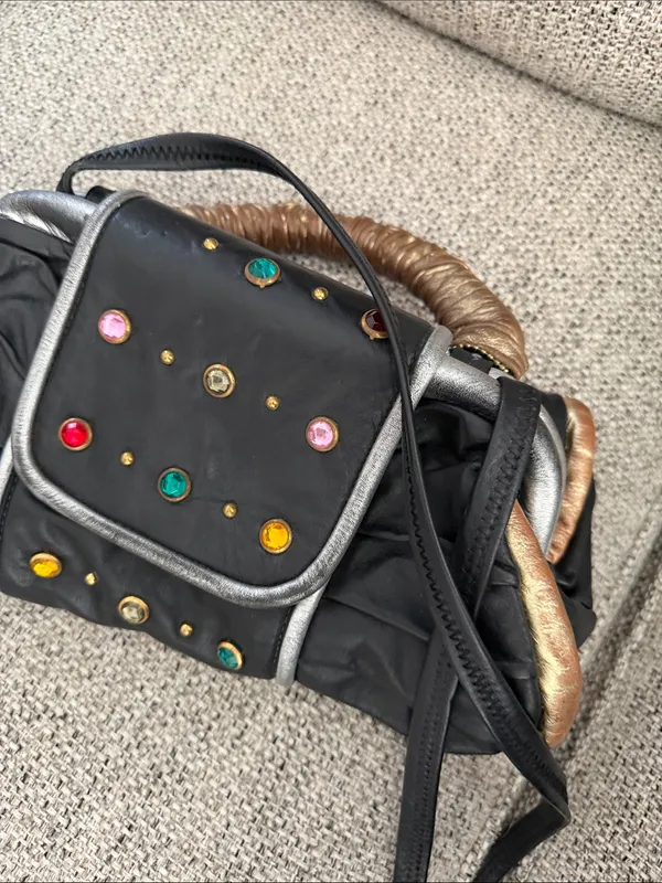 Y2K Vintage Beaded Leather Handbag Purse – Retro 2000s Shoulder Bag - Image 8