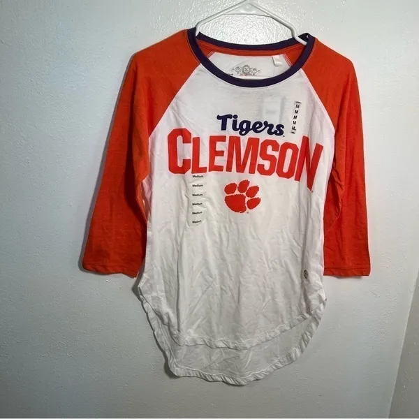 Three Ships Women's Size Medium Quinn Shirt Raglan Sleeve Clemson Tigers White - Image 4