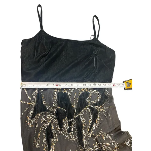 VTG Y2K Adrianna Papell Black Beaded Dress Velvet Burnout Mesh Formal Dress 12 - Image 13