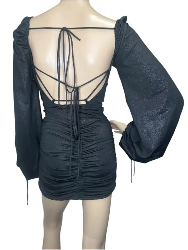 Lucy In The Sky Black Metallic Ruched Corset Mini Cocktail Dress - Image 4