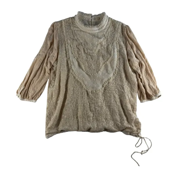 ANTHROPOLOGIE‎ Tiny M Medium Top Finja Embroidered Blouse Romantic Victorian - Image 3