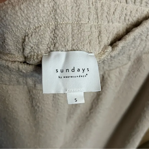 Sundays Pryn Pants Loungewear Wide Leg Crinkle Terry Fabric Beige Size Small - Image 5