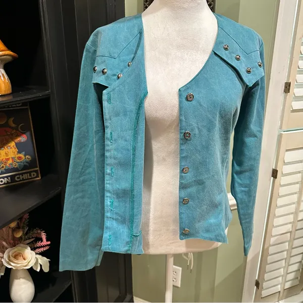 Vintage Western Attitude by Lilli Smith Studded Turquoise Blouse – Size Medium - Image 10