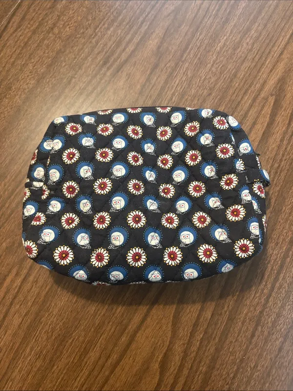 Vera Bradley Libby Travel Cosmetic Bag Night Owl Black Quilted Pouch - Image 2