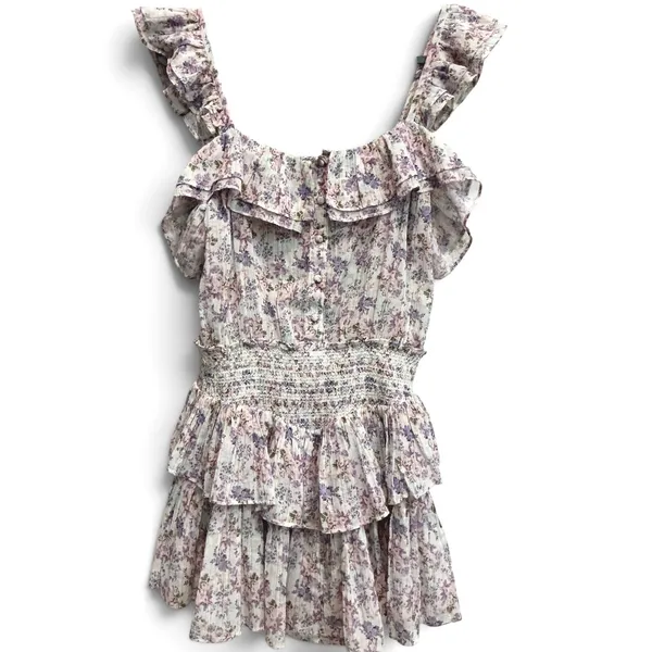 Love Shack Fancy Shanely Mini Dress Positano Blue Floral Smocked‎ Cotton S - Image 3