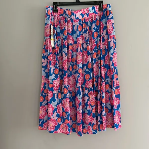 Ruby Rd. Floral Printed Yoryu Elastic Waist Midi A-Line Skirt size M - Image 7