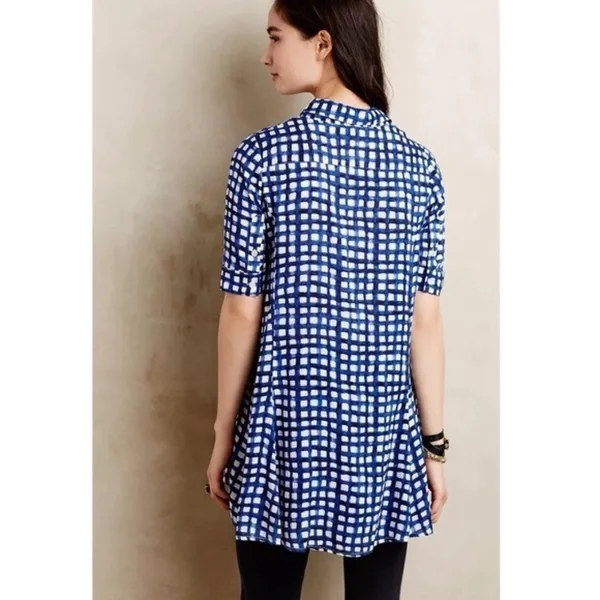 Anthropologie 11.1 TYLHO Adanne Tunic Top Shirt Blue White Gingham Plaid X-Small - Image 7