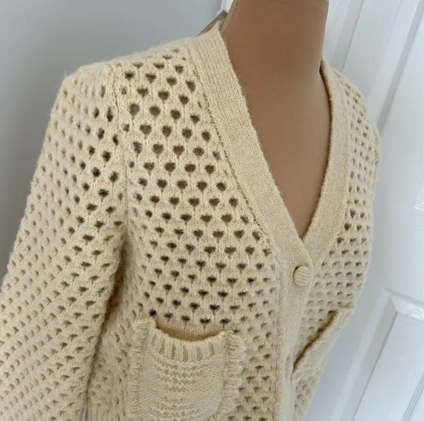 English Factory Cream Open Knit Cardigan - Image 3