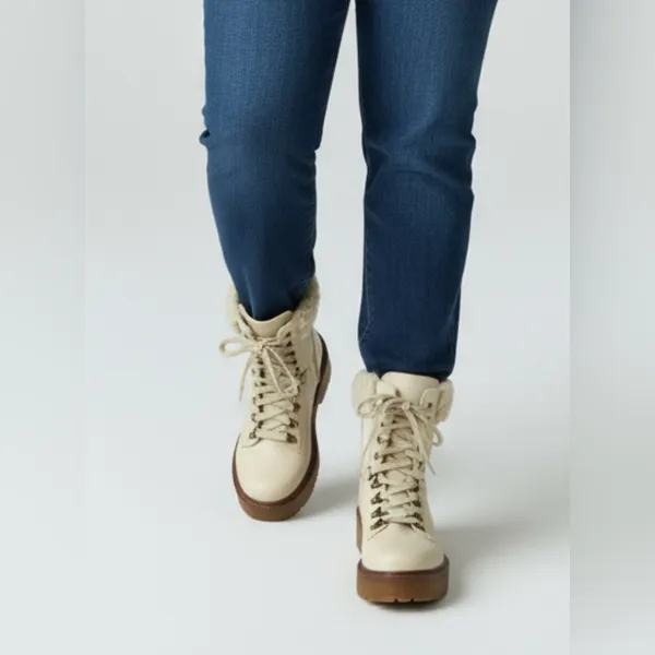 NEW CIRCUS SAM EDELMAN Ivory Shearling Combat Boots size 8 - Image 4