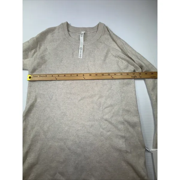 Lululemon Sweater Womens 10 Beige‎ Sit In Lotus Merino Wool Thumbholes Pullover - Image 5