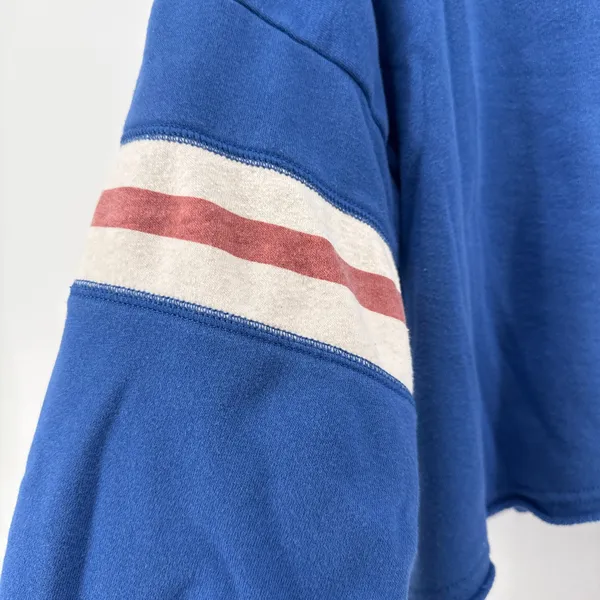 American Eagle Varsity‎ Blue Crop Hoodie Striped Sleeve Sweatshirt Medium - Image 3