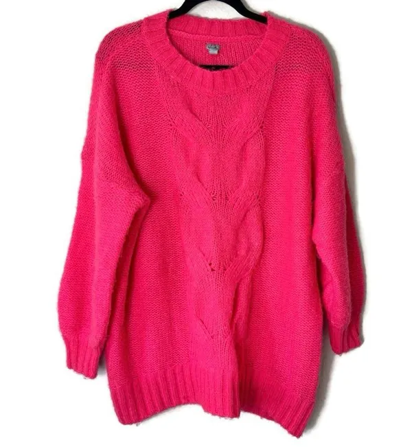 Aerie Peach Pink Happy Place Wool Blend Cable Knit Oversized Sweater Size Small - Image 2