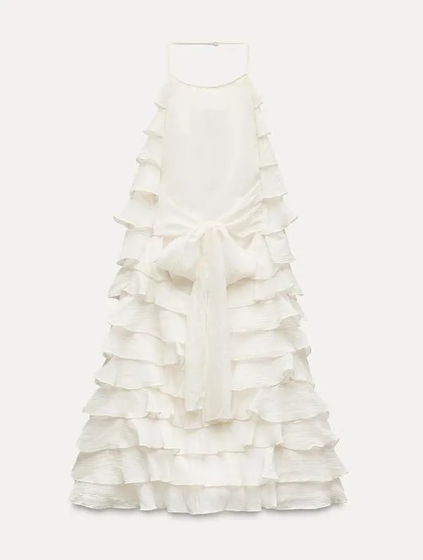Zara ivory ecru mini dress halter ruffle Bohemian summer vacation evening casual - Image 12