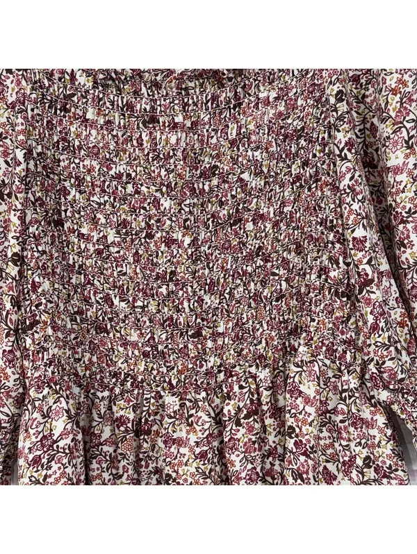 Max Studio Floral Smocked Peasant Blouse Size Large - Image 2