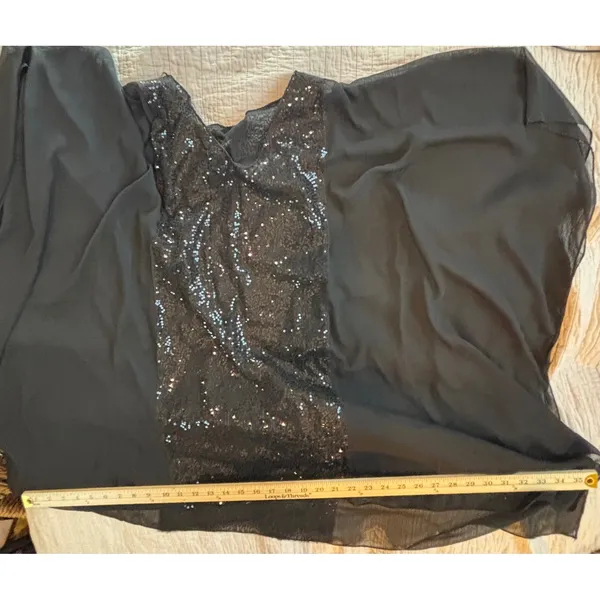 Black Sequin Kaftan Top Sheer Batwing Sleeve Oversized Party Blouse goth - Image 2