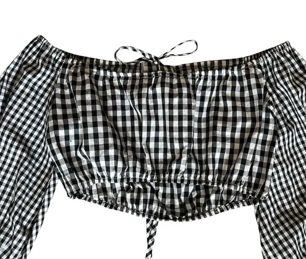 Lovers + Friends x Revolve Women’s Addison Off Shoulder Gingham Black Crop Top - Image 8