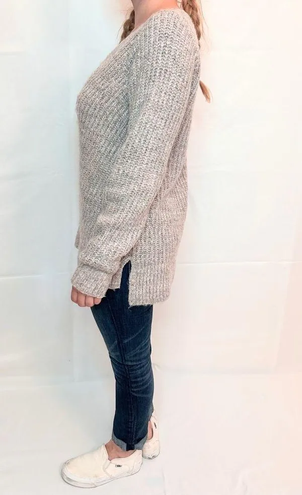 Abercrombie V-Neck Knitted Sweater in Rib - Pink/Grey Marl - M - Image 8