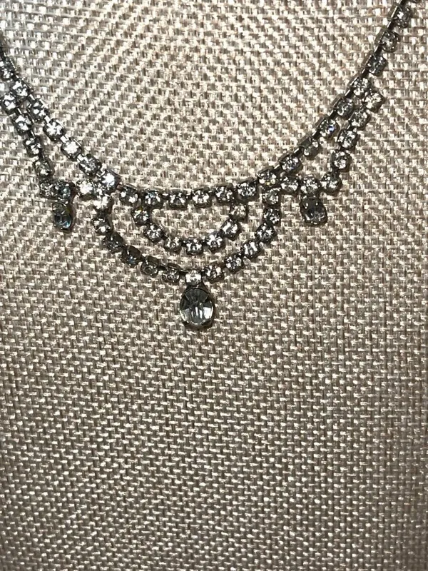 Vintage 50s 60s Rhinestone Choker Swag Drop Necklace - Image 2