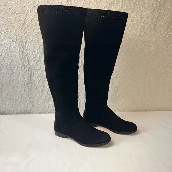 Genuine 1976 Leather Boots Knee Hight Shoes Back Zip Black Suede Riding Boots - Image 7